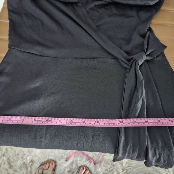 WOOL& Ellie Merino Wool Midi Faux Wrap Dress Black - Picture 7 of 7